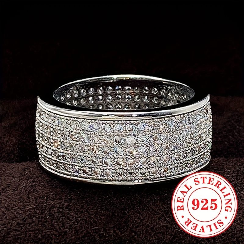 Women's Wide Band S925 Sterling Silver Zirconia Wedding Ring